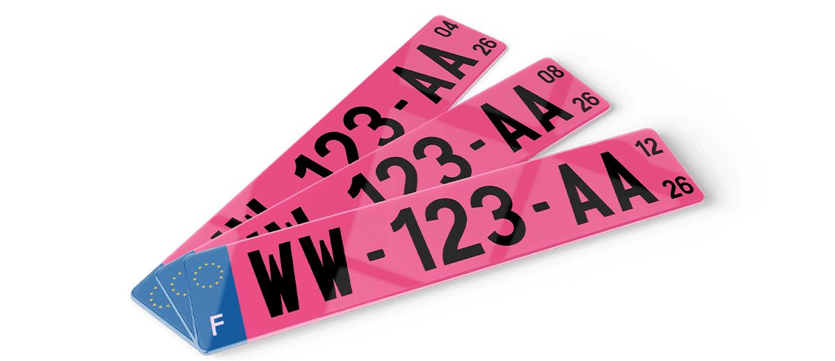 Plaque rose immatriculation provisoire
